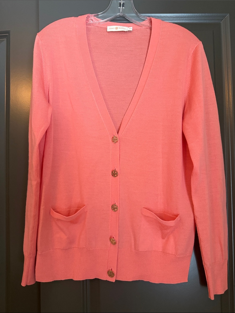 Tory Burch Coral Button-Front V-Neck Cardigan